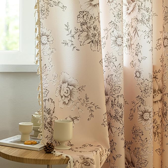 ENJOYBRIDAL Floral 96 Inch Curtains 2 Panel Se Living Room Farmhouse Drapes Bedroom Boho Semi Sheer Long Window Curtain Panels Cute Flower Rod Pocket Botanical Pattern Window Treatments