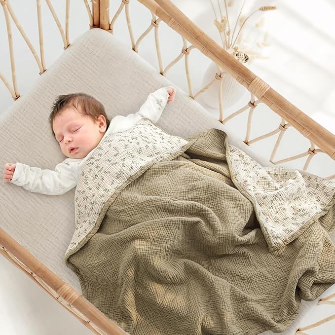 lulumoon Muslin Quilt Blanket, Crib Blanket for Baby and Toddler,47x47 Inches(Olive Tree)