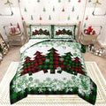 Castle Fairy Christmas Comforter Set Queen Size,Pine Trees Green Snowflake Glitter Shiny Bedding Set for Women Adult,Winter Festival Plaid Checkered Luxury Bed Duvet Insert, 2 Pillowcases