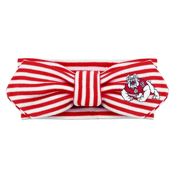 Creative Knitwear Fresno State Bulldogs Infant Girls Red/White Striped Hair Knot Headband Embroidered Logo - Size Newborn - 4T