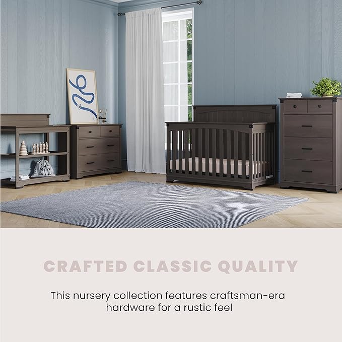 Child Craft Redmond Full Panel 4-in-1 Convertible Crib, Converts to Day Bed, Toddler Bed and Full-Size Bed, 3 Adjustable Mattress Positions, Non-Toxic, Baby Safe Finish (Dapper Gray)