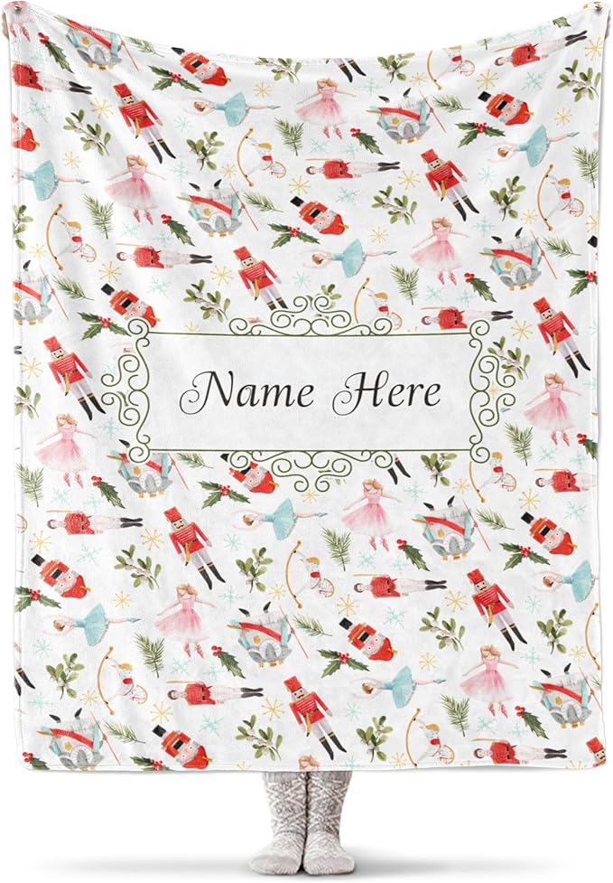 Personalized Nutcracker Christmas Blanket - Ships Next Day, Printed in USA - Plush Fleece Sofa Throw, Holiday Home Decor, Soft Christmas Bedding, Customizable Ballet Themed (Sherpa 60x80)