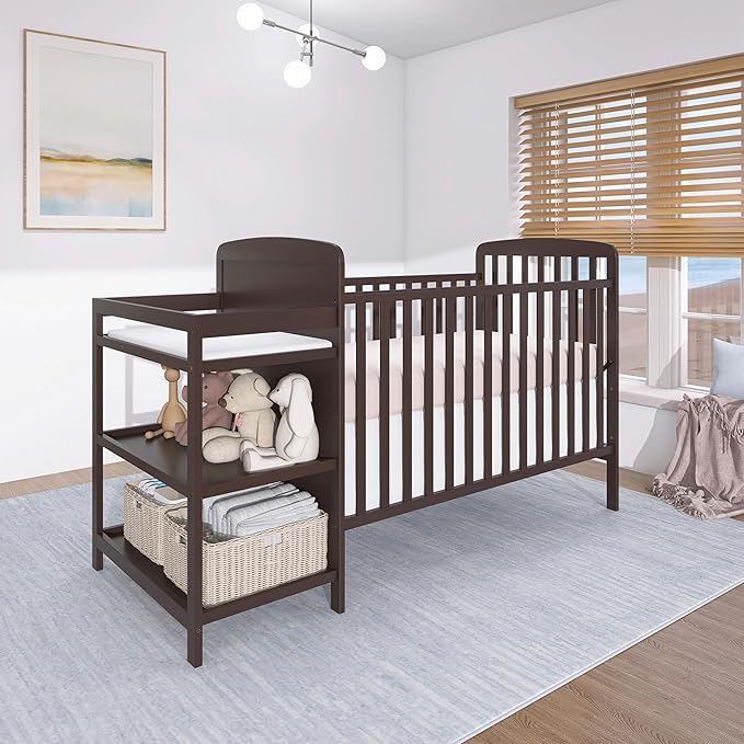 Dream On Me Anna 4 in 1 Full Size Crib and Changing Table Combo in Chocolate Chip, Greenguard & JPMA Certified, Converts from Baby Crib to Toddler Bed and Day Bed