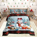 Castle Fairy Xmas Cute Snowman Comforter Set Queen Size,Merry Christmas Pine Trees Decor Bedding Set for Women Adult,Vintage Red Green Checkered Plaid Luxury Bed Duvet Insert, 2 Pillowcases