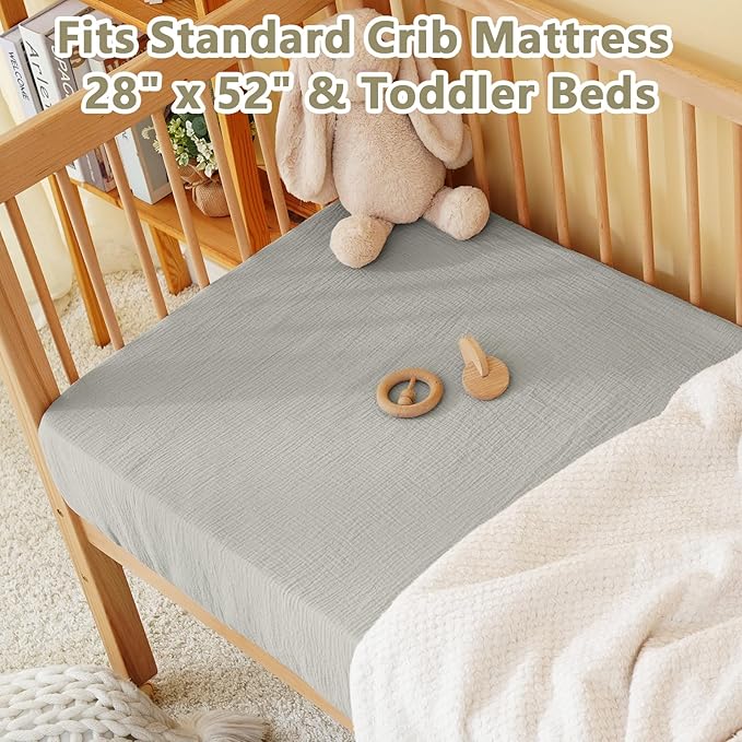 Muslin Crib Sheet – 100% Cotton Baby Fitted Sheet for Boys & Girls, Ultra Soft & Breathable, Snug Fit with 360° Elastic, Fits Standard Crib Mattress 28" x 52" & Toddler Beds.