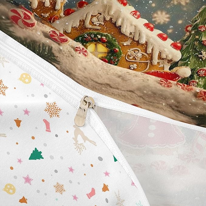 Feelyou Cute Gingerbread Man Duvet Cover Twin Size Cartoon Christmas Bedding Set for Boys Girls New Year Holiday Comforter Cover Reversible Xmas Decor Bedroom Decor 2Pcs