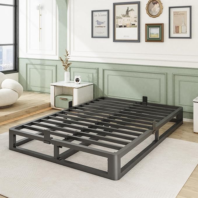 6 Inch King Bed Frame with Round Corner Edges, Low Profile King Metal Platform Bed Frame with Steel Slat Support, No Box Spring Needed/Easy Assembly/Noise Free Mattress Foundation