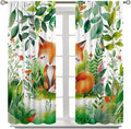 Kids Fox Blackout Curtain Cute Cartoon Fox Window Treatment for Girls Boys Bedroom Wildlife Woodland Animal Botanical Plant Window Drapes for Living Room Teens Nursery W42xL63