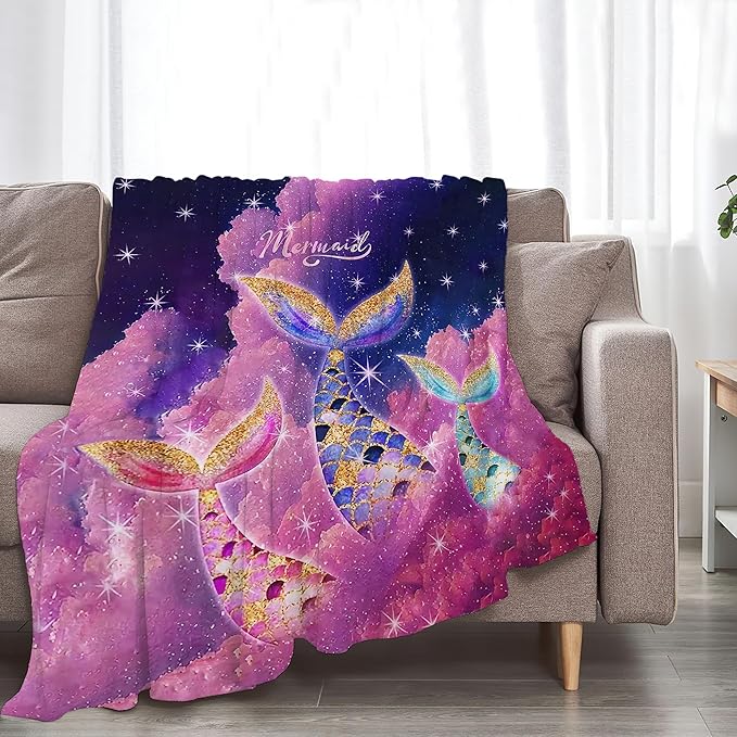 Mermaid Blanket Pink Mermaid Gifts for Girls Boys Woman Kids Lover Throw Blankets Soft Blanket Warm Fleece Flannel Plush Blankets for Bed Sofa Couch 60"x80"
