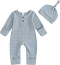 Infant Boys Fall Clothes Newborn Baby Romper Hat Stripe Knit Long Sleeve Bodysuit Jumpsuit Baby Going Home Outfit