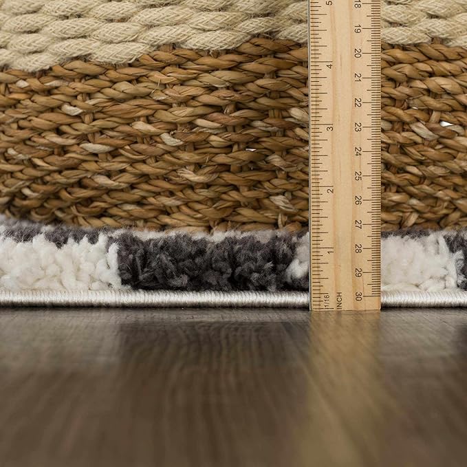 Hauteloom Kieu Contemporary Checkered Fluffy Shag Area Rug - Modern Geometric Soft Carpet Tiles for Living Room, Kids Room, Nursery - Black, White - 7'10" x 10'