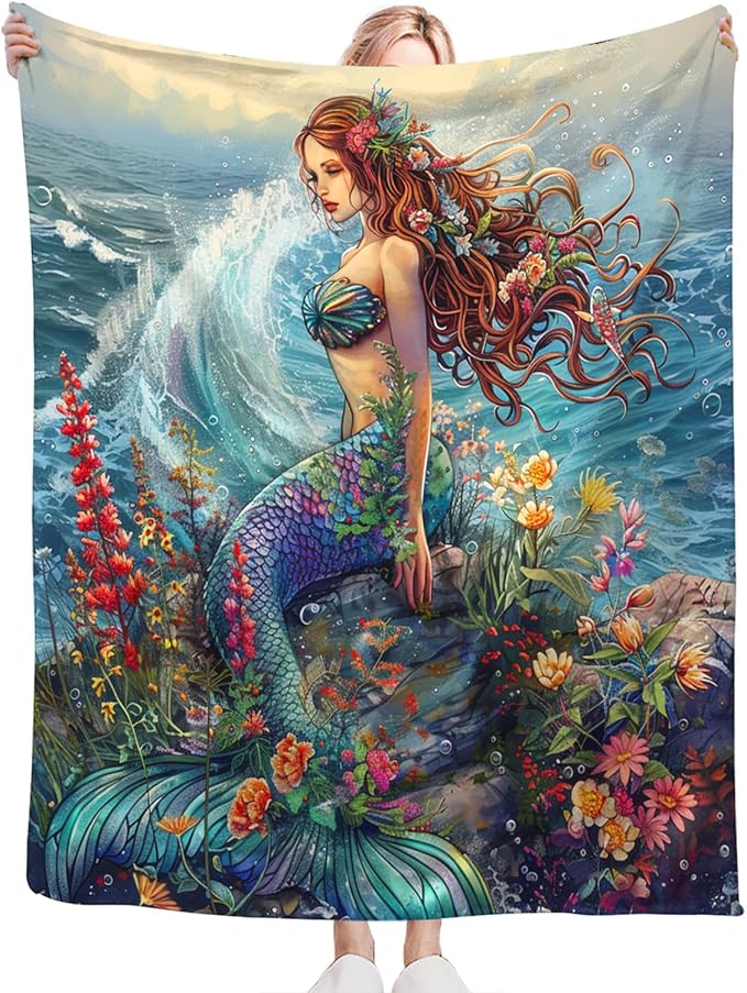 Tijuboni Mermaid Throw Blanket Mermaid Gifts for Girls Women Boys Men Kids Adults Soft Flannel Fleece Blanket for Couch Sofa Bed Home Decor 40"x50"