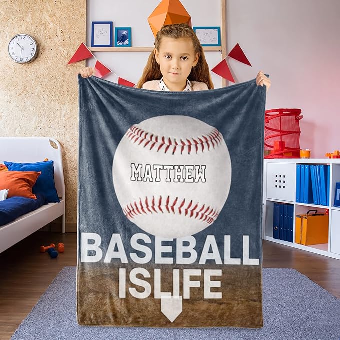 Personalized Baby Balll Soft Blanket: Custom Kids Baseball Design Blanket with Name and Number - Bedding Gifts for Infants Toddlers Adults 30x40inch