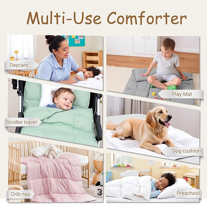 ZPECC Toddler Down Alternative Comforter, 39x47 Hypoallergenic Baby Blanket Quilt, Soft Breathable Lightweight All Season Kids Duvet Insert for Crib Stroller Cot Daycare, Black Stripe