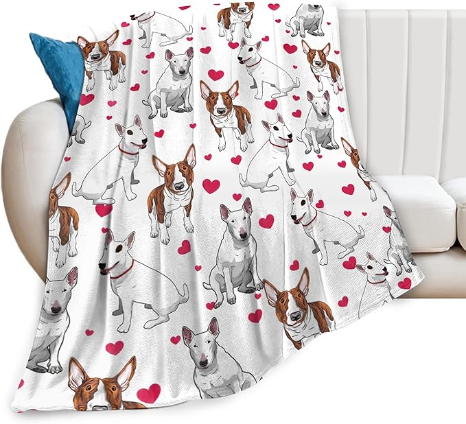 Bull Terrier Gifts and Decor - Cute Dog Throw Blanket, Soft Warm Cozy Fleece Blanket for Couch, Sofa & Bed - 80"x60"