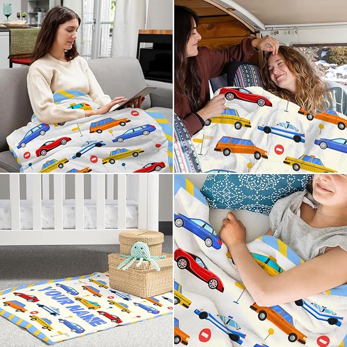 Custom Cute Blanket Gifts for Boys - 60" x 80" Inches Car Throws Gift for Men Teens - Cute Blue Warm Cozy Blanket for Bed, Couch, Travel