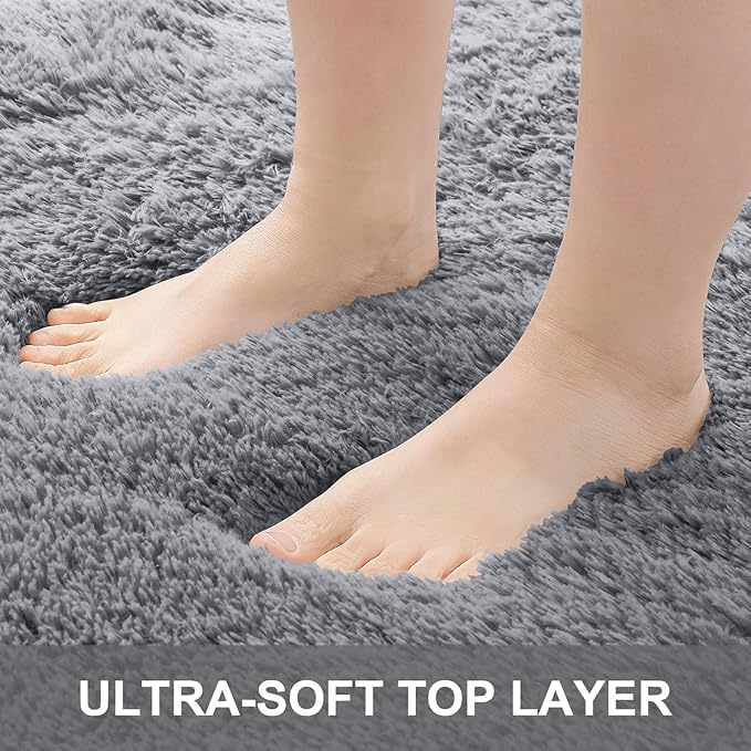 OLANLY 2x5 Machine Washable Runner Rugs for Hallway, Soft Fluffy Shaggy Bedside Rugs for Bedroom, Living Room, Indoor Floor Carpet for Kids Girls Boys, Nursery Rooms, Home Decor Aesthetic, Light Grey