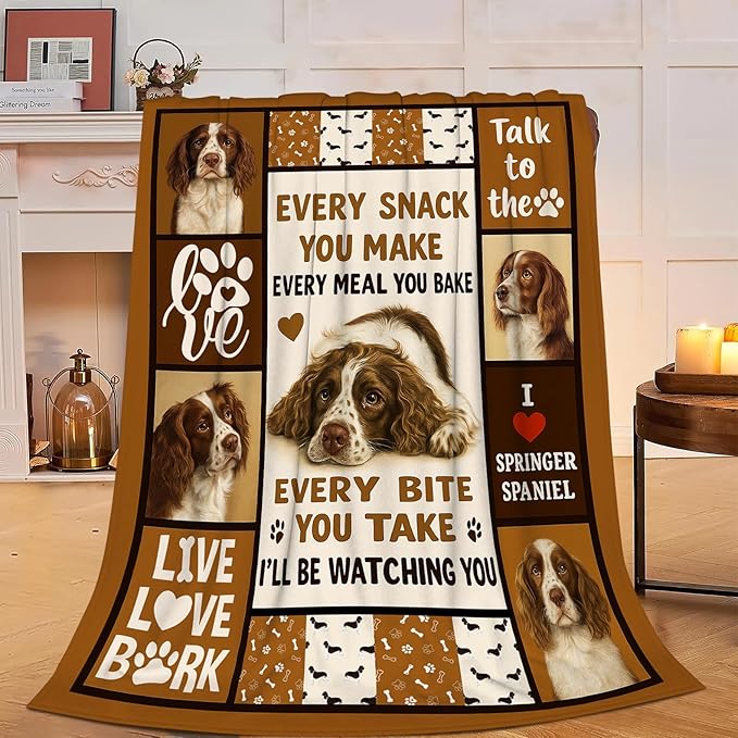 Springer Spaniel Blanket English Springer Decor Throw Blanket Super Soft Flannel Fluffy Plush Cozy Fuzzy Fleece Stuff Blanket Gifts for Dog Lover Woman Girl Kids Adults for Bed Sofa Couch 40"X50"