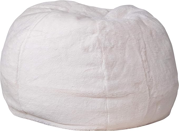 EMMA + OLIVER Small White Furry Bean Bag Chair for Kids and Teens