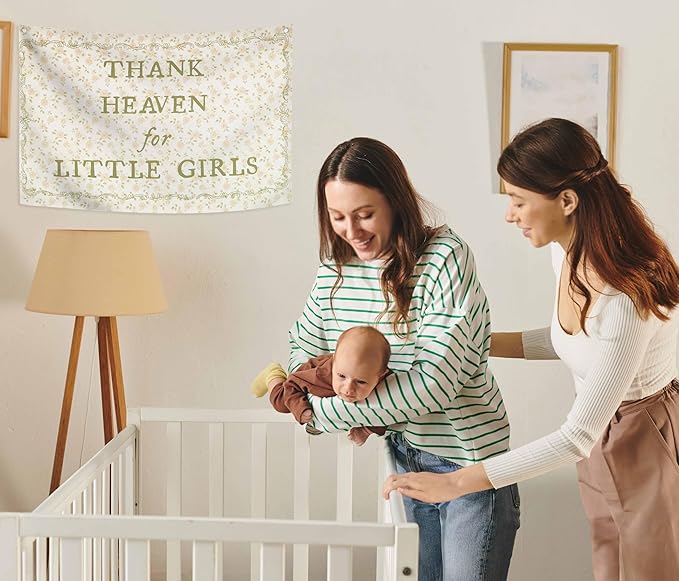 Christian Bible Verse Scripture Rectangular Banner Flag Wall Sign Decor Gift for Baby Girl-Nursery Baby Room Bedroom Decor-Baby,Shower Birthday Christmas Gift-Thank Heaven for Little Girls