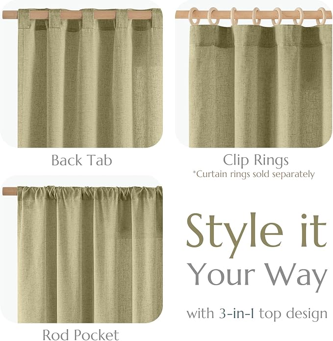 jinchan Linen Blend Curtains 72 inch Length 2 Panels for Bedroom Living Room, Light Filtering 50 inch Wide Farmhouse Drapes with Rod Pocket Back Tab(50W x 72L, Sage Green)