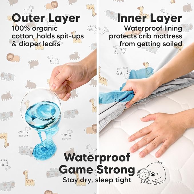 2-Pack Waterproof Crib Sheets for Girl, Boy - Organic Cotton 52X28 Fitted Crib Sheets Neutral, Crib Mattress Protector Sheets, Soft Toddler Bed Sheets,Washable Infant Fitted Baby Crib Sheets (Herb)