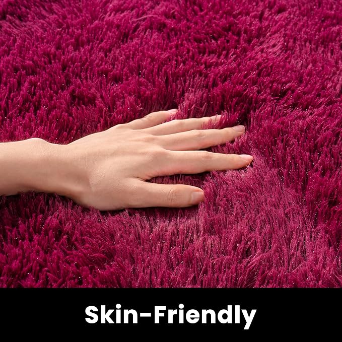 8x10 Rug - Non-Slip Area Rug Washable for Living Room - Height Pile Fluffy Throw Rugs Carpet for Bedroom - Burgundy
