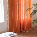 Deeprove Orange Boho Curtains 63 inches Length for Kitchen, Vintage Bohemian Embroidery Farmhouse Cotton Linen Autumn Country Tassel Window Treatments Fall Thanksgiving Decor, W52 x L63, 1 Panel