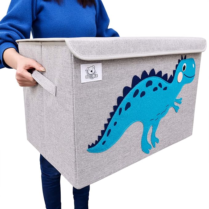 CLCROBD Foldable Large Kids Toy Chest with Flip-Top Lid, Collapsible Fabric Animal Toy Storage Organizer/Bin/Box/Basket/Trunk for Toddler, Children and Baby Nursery (Elephant)