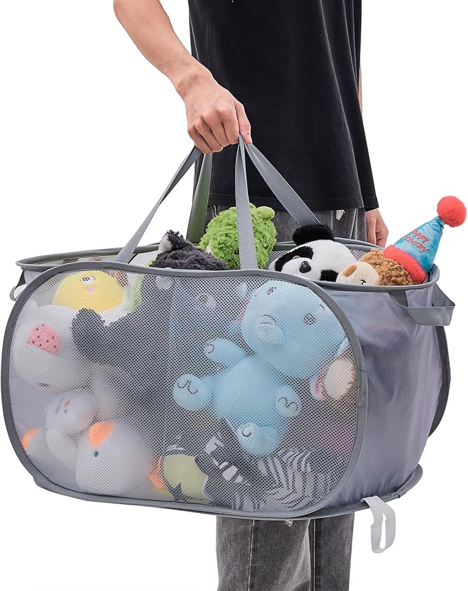 Large Toys Storage Basket Organizer Box for Kids, Boys, Girls - Foldable Toy Storage Bins with Dividers & 2 Sturdy Handles for Living Room, Bedroom, Playroom, Kidsroom (Grey, 2 Compartments)