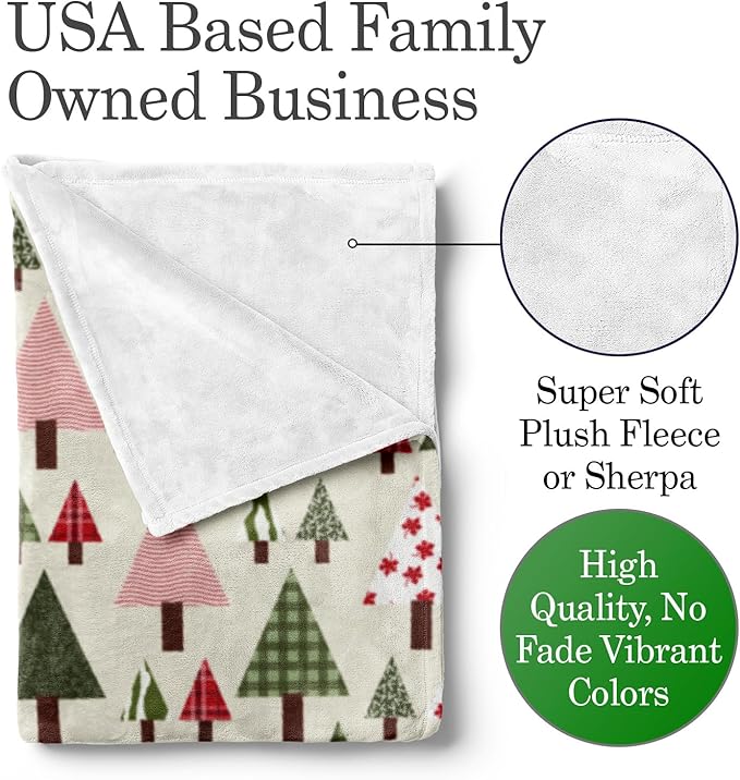 Personalized Christmas Tree Blanket - Ships Next Day, Printed in USA - Fleece or Sherpa Sofa Throw, Soft Christmas Bedding, Holiday Home Decor, Customizable Family Throws (Sherpa 60x80)