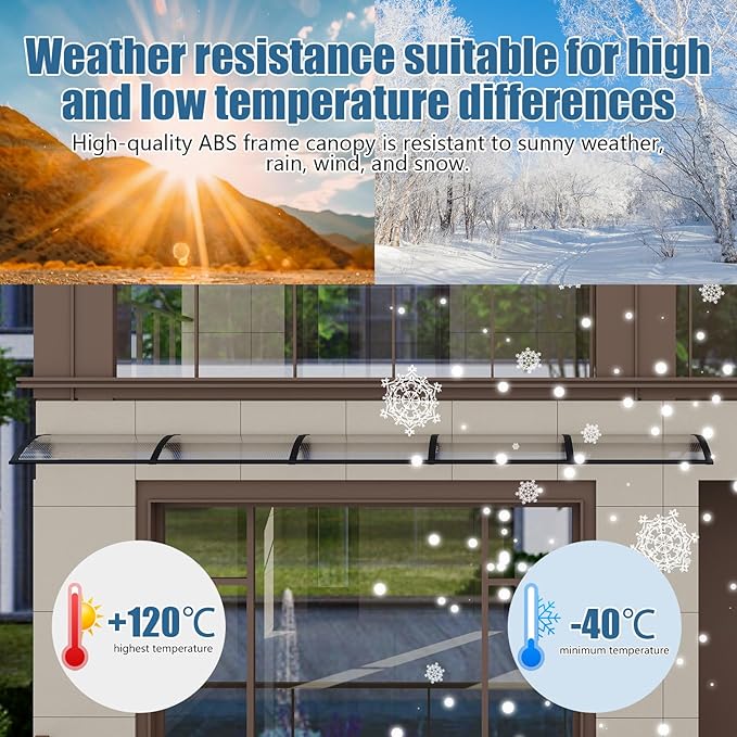 40''*80'' Window and Door Exterior, UV/Rain/Snow/Sunlight Protection Sheet,UPF 50+ Polycarbonate Overhang Canopy,House Overdoor Awnings for Door Entrance Outside/Patio/Porch/Deck