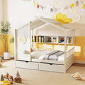 Aoowow Twin Size House Bed with Storage Shelves and Drawers, Wood Platform Kids House Bed with Window and Roof for Bedroom, Twin Playhouse Bed Frames for Boys Girls, Can be Decorated, White