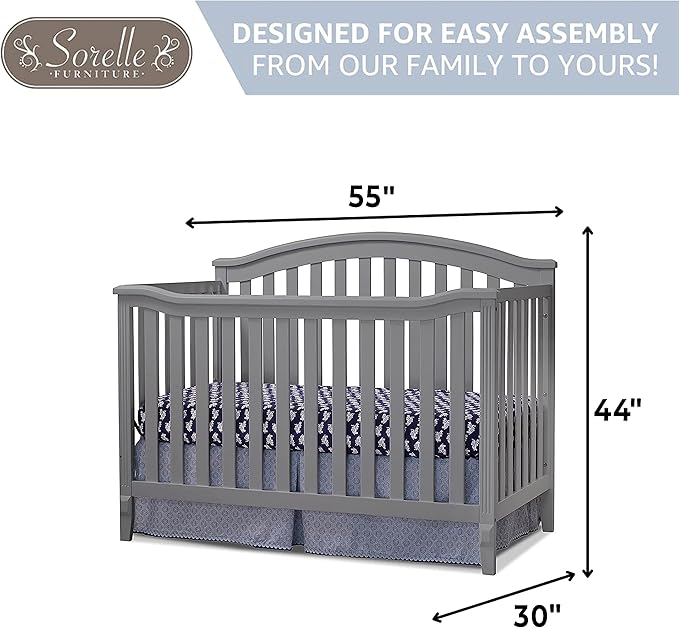 SORELLE FURNITURE Berkley Crib, Classic 4-in-1 Convertible Crib, Made of Wood, Non-Toxic Finish, Wooden Baby Bed, Toddler Bed, Child’s Daybed and Full-Size Bed, Nursery Furniture - Espresso