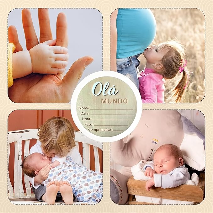 Baby Announcement Sign, 5.9 Inch Wooden Hello World Newborn Signs, "Olá Mundo" Decoration, Birth Announcement Sign, Welcome Newborn Arrival to World, Hospital Nursery for baby