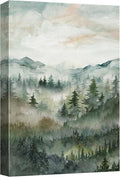 SIGNWIN Canvas Print Wall Art Misty Forest Landscape Watercolor Serene Mountain Pine Trees in Fog Illustrations Modern Art Decorative Landscape for Living Room, Bedroom, Office - 12"x18"