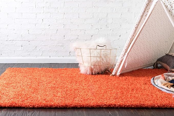 Unique Loom Solid Shag Collection Area Rug (9' x 12' Rectangle, Tiger Orange)