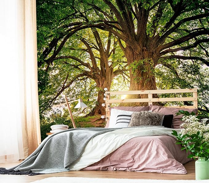 XMPMBM-Sunshine Forest backsplash Decorative Wallpaper Large Tree Bedroom Bathroom Wall Mural- W 154" X H 105"（112 Square Foot）