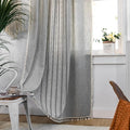 Deeprove Boho Style Curtains 84 inches Long, Vintage Bohemian Embroidery Striped Farmhouse Cotton Linen Fringe Window Treatments Bedroom Nursery Decor, W52 x L84, 1 Panel Dusty Grey and Stone Blue