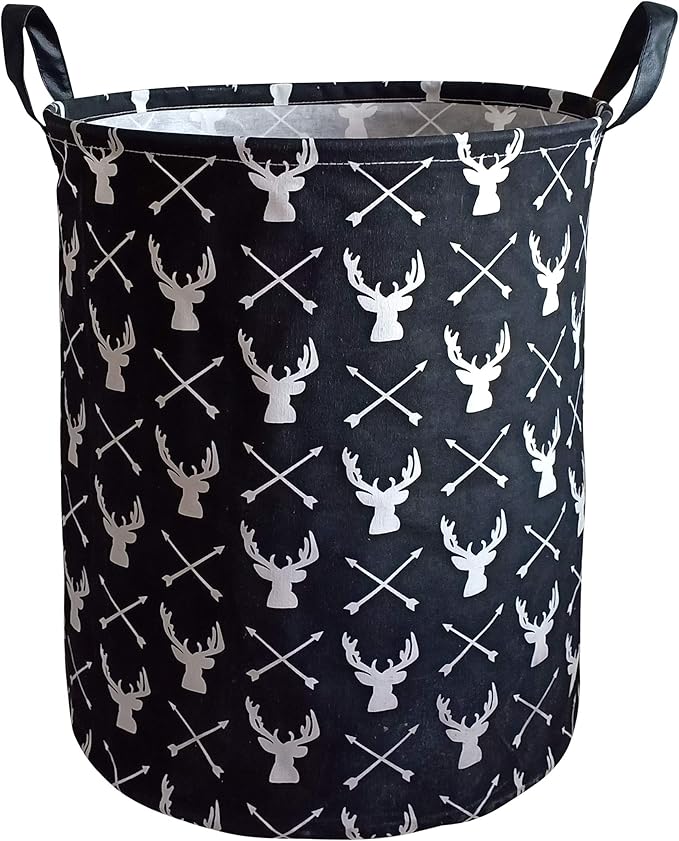 KUNRO Round Laundry Gift Basket Storage Hamper, Kids Toys and Clothes Storage Organizer Bins, Toy Shelf Basket with Handles for Room Decor (Deer)