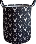 KUNRO Round Laundry Gift Basket Storage Hamper, Kids Toys and Clothes Storage Organizer Bins, Toy Shelf Basket with Handles for Room Decor (Deer)