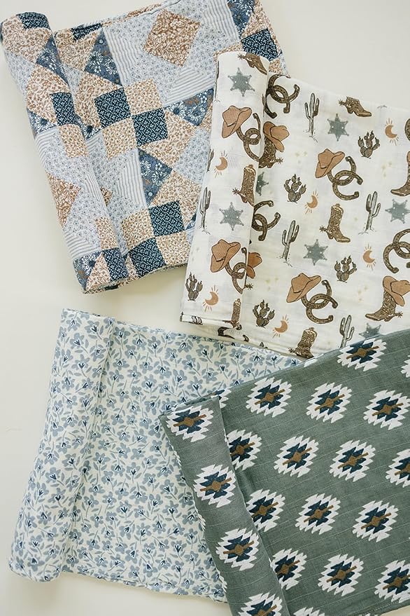 Mebie Baby Outlaw Cowboy Muslin Swaddle, Modern and Neutral Blanket for Baby Girl or Boy, 0-3 Month, Comfy Wrap