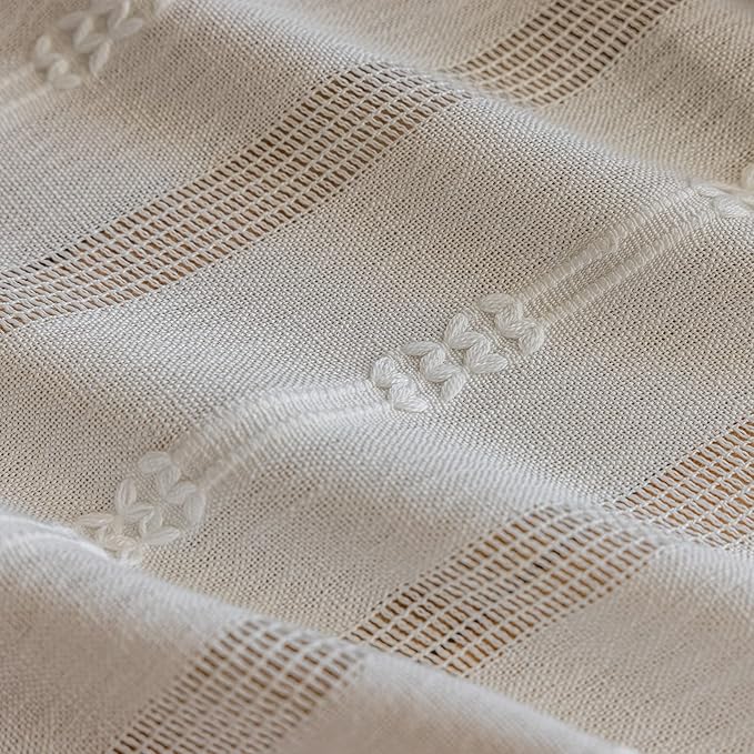 ENJOYBRIDAL Off White Curtains 96 Inch Length 2 Panels Boho Semi Sheer Drapes Cream Embroidered Tassel Rod Pocket Hollow Window Curtain Panels Farmhouse Window Treatment for Bedroom Living Room