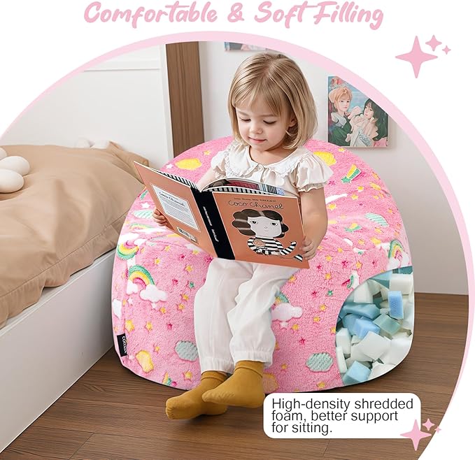 COMAX Bean Bag Chairs for Kids, Unicorn Toddler BeanBag Sofa with Filler Bean Couch Stuffed for Boys and Girls, Lazy Floor Chair Colorful Unicorn