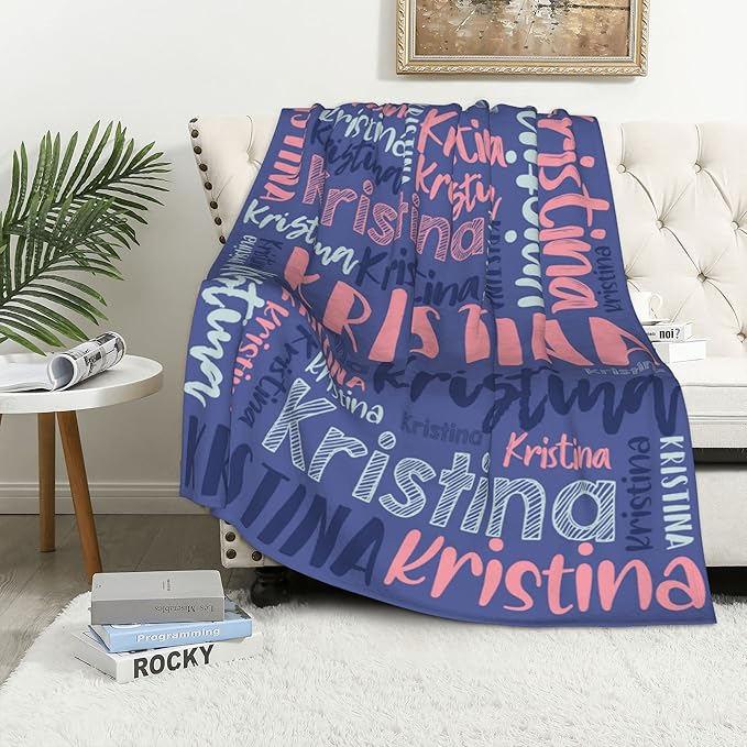 Dr.TOUGH Personalized Blankets with Name Customized Baby Blankets for Girls Boys Adults Monogrammed Blankets and Throws Christmas Birthday Mothers Fathers Valentines Day Gift (Dark Blue,60''×80'')