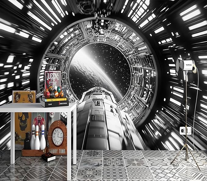XMPMBM-Capsule Space backsplash Large Decorative Wallpaper Starship Nursery Room Boys Bedroom Bathroom Wall Mural- W 88" X H 59"（36 Square Foot）