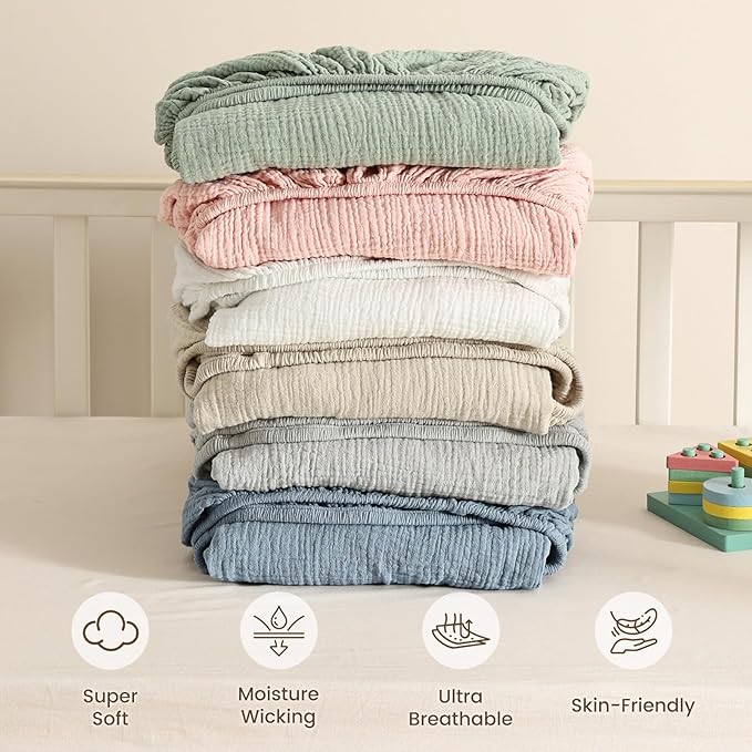 david's kids Muslin Mini Crib Sheets, 2 Pack Cotton Pack N Play Sheets for Boys Girls Neutral, Soft Breathable Baby Sheets Fit Pack N Play, Playard and Mini Crib Mattresses, Oat Milk & Light Gray