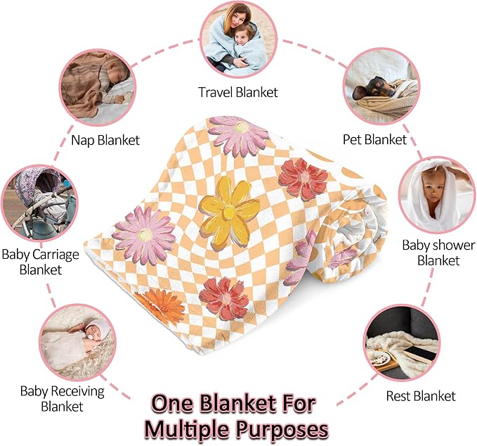 Ship Next Day, Personalized Baby Blanket for Girls, Custom Babies Name Blanket with Flowers Decor, Receiving Kids Blankets for Girls, Customized Newborn Swaddle Blankets