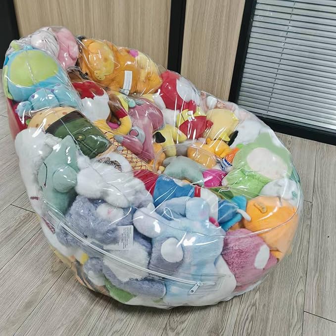 Clear Stuffed Animal Storage Bean Bag Chair Cover - Extra Large Stuffed Animal Storage Chair Waterproof & Easy-Clean Toy Organizer with Plastic Window (Cover Only, No Filler) (1Pcs)