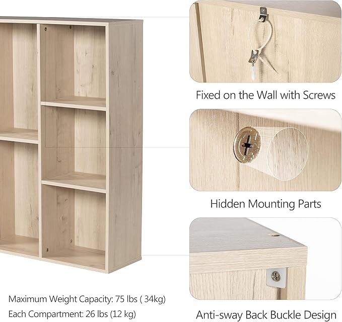 Bookshelf 12-Cube Storage Organizer, Sturdy Wooden Bookcase with Closed Back Panel, Multipurpose Display Shelf for Home Office, Bedroom, Study, 47.72" L x 9.45" W x 35.98" H, White Oak